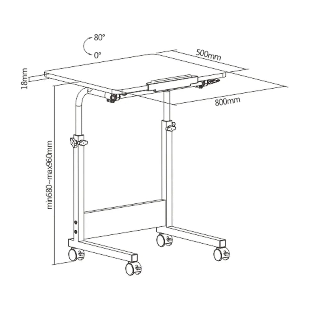 Lumi Height Adjustable Mobile Computer Table (500x800mm/19.7