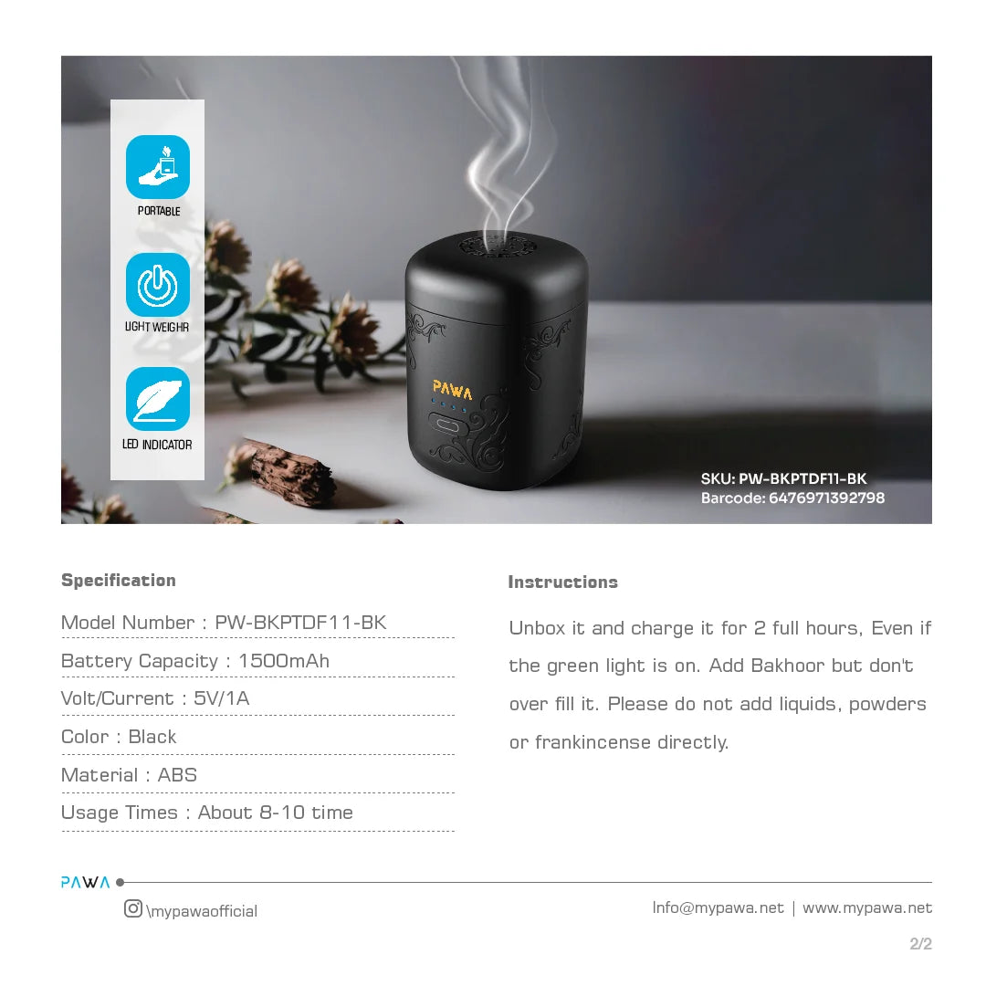 Pawa Amber Portable Bakhoor 1500 mAh