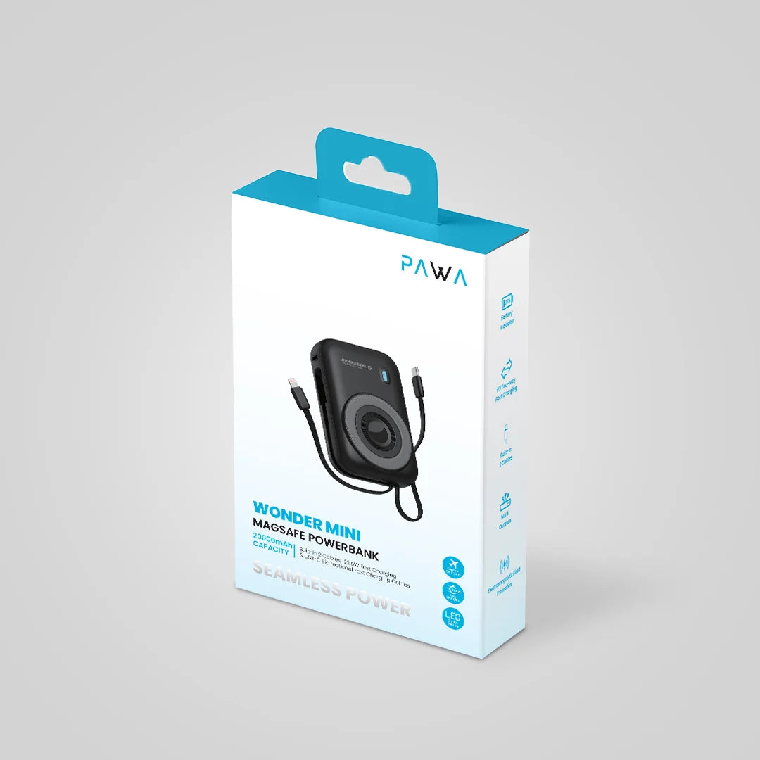 Pawa WonderMini Magsafe Powerbank 22.5W With Built-Charging USB-C-Lightning Cable