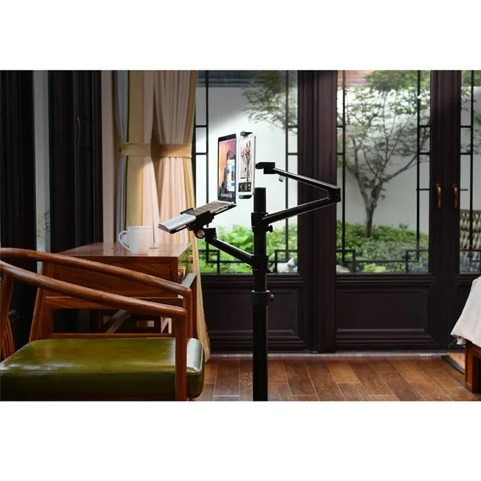 Multifunction Computer Floor Stand for Laptop/Tablet/Phone, Adjustable with Wheels – Black