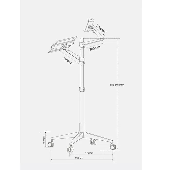 Multifunction Computer Floor Stand for Laptop/Tablet/Phone, Adjustable with Wheels – Black