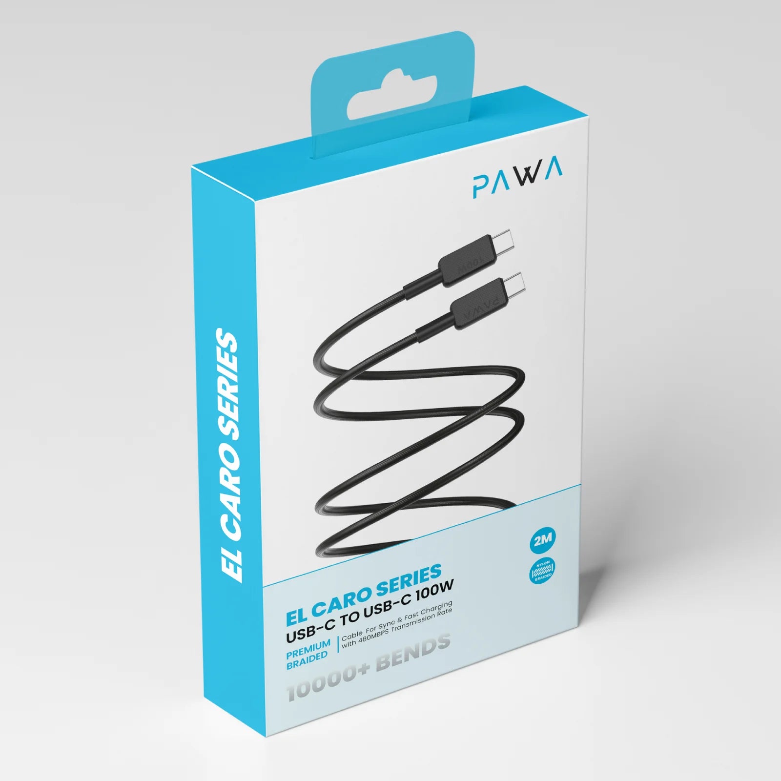 Pawa El-Caro Premium Braided Cable USB-C To USB-C 100W 2M - Black