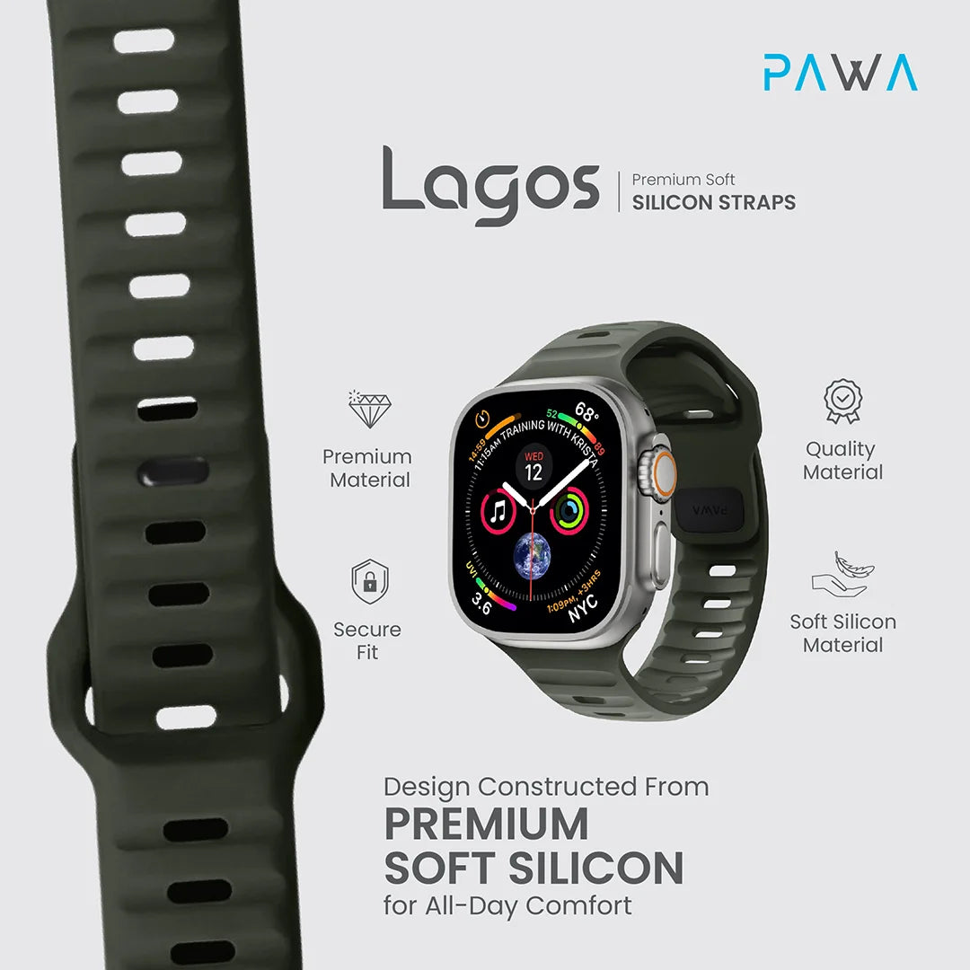 Pawa Lagos Premium Soft Silicon Strap 45/49MM - Ash Green