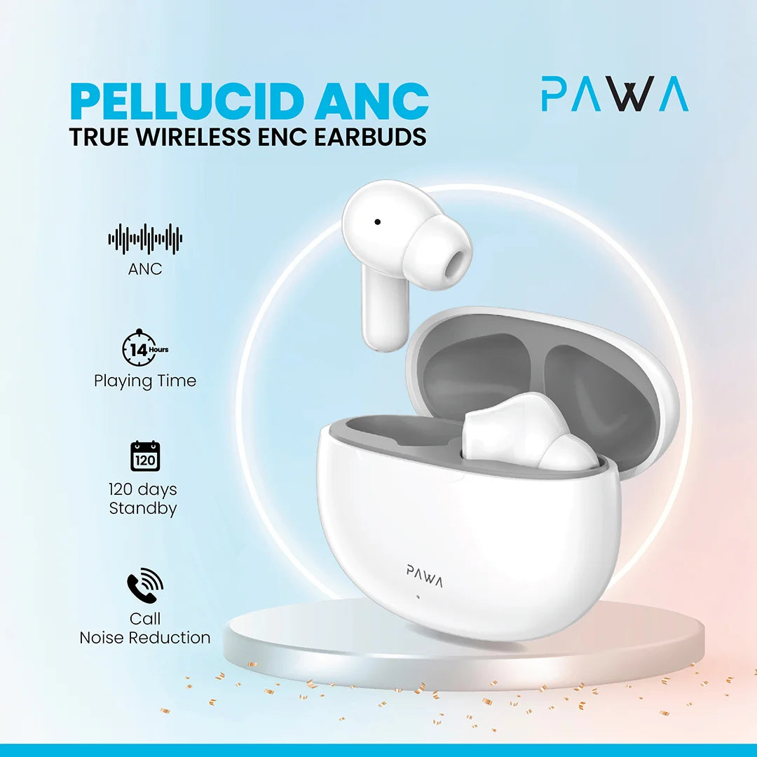 Pawa Pellucid ANC True Wireless Earbuds - White / Grey