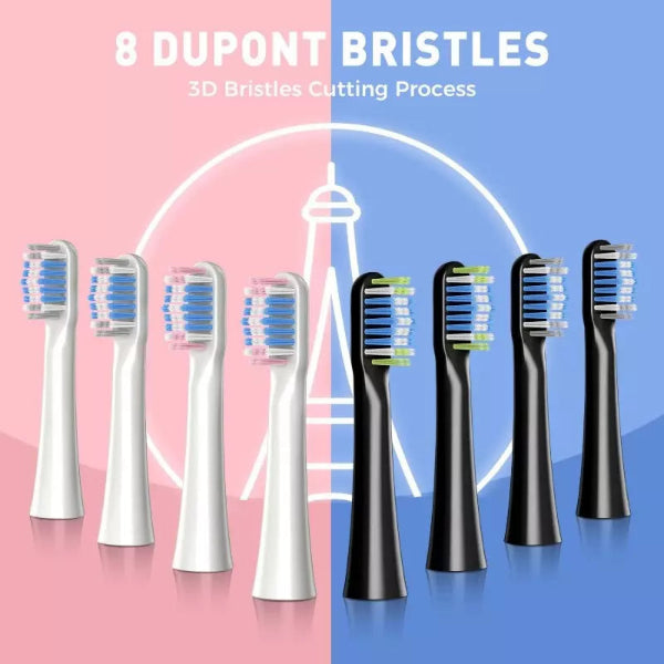 Atmoko Sonic 40000 VPM فرشاة أسنان كهربائية قابلة لإعادة الشحن + 8 رؤوس فرشاة دوبونت - أسود ووردي