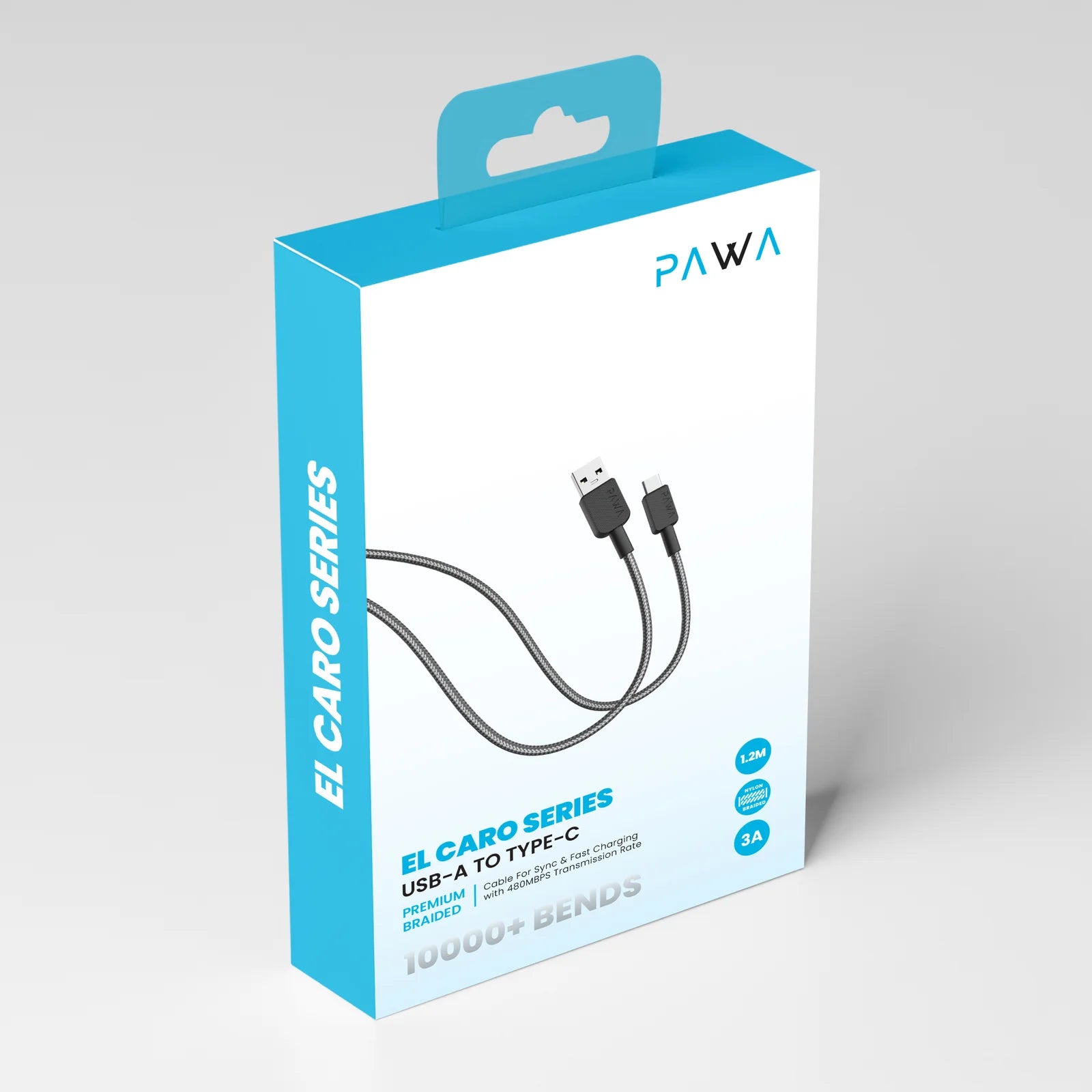 Pawa El Caro Series Usb-A To Type-C Premium Braided Cable 1.2M - Black