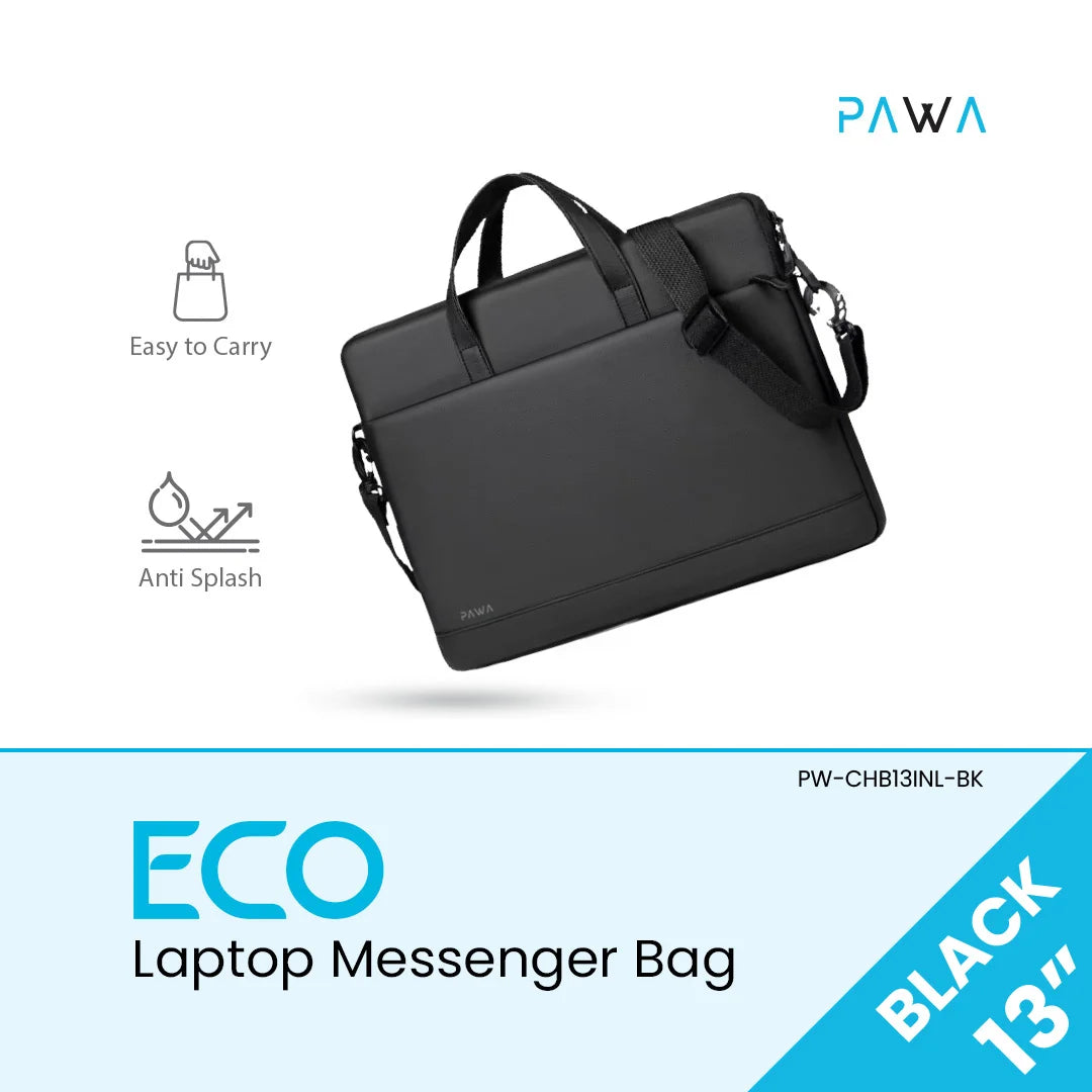Pawa Eco Laptop Messenger Bag. 13in -Black