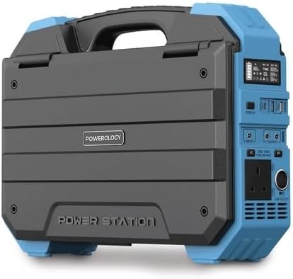 Powerology 600W   Portable Generator Integrated Solar Panel Bl
