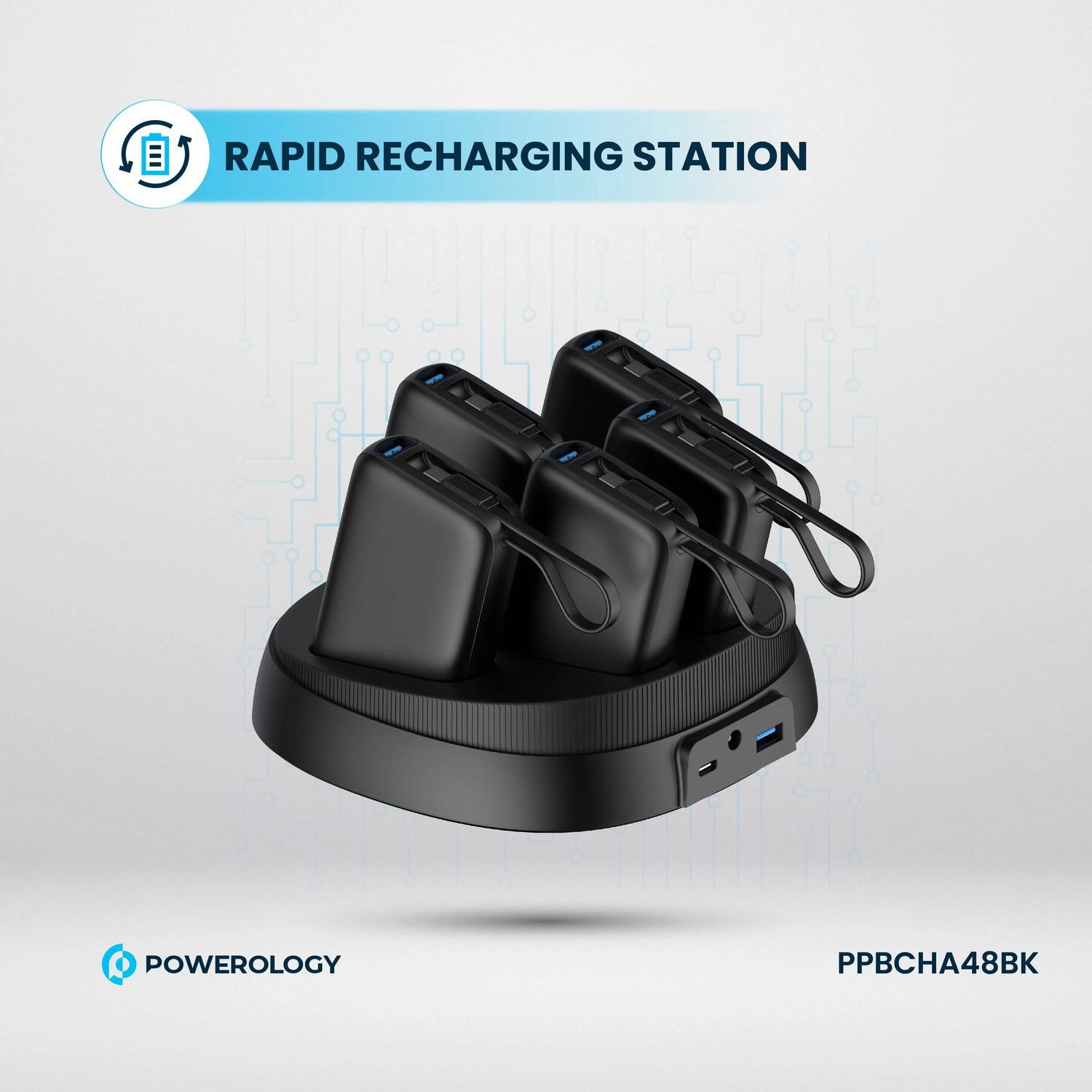 Powerology 5 in 1 Station 10000 mAh Pd 50W Qc Powerbank - Black