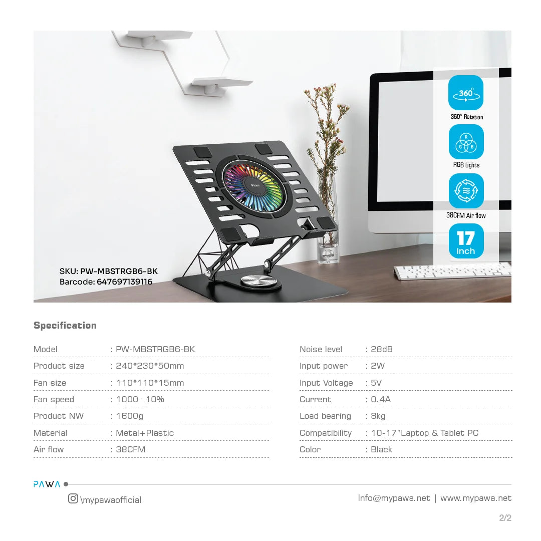 Pawa Laptop cooling stand with RGB Light