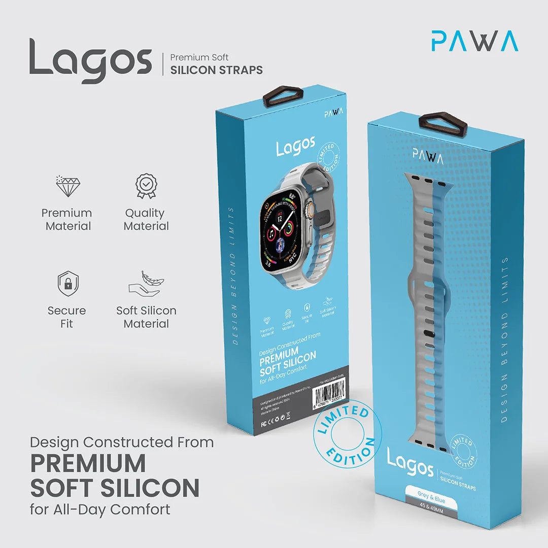 Pawa Lagos Limited Edition Premium Soft Silicon Strap 45/49MM - Grey/Blue