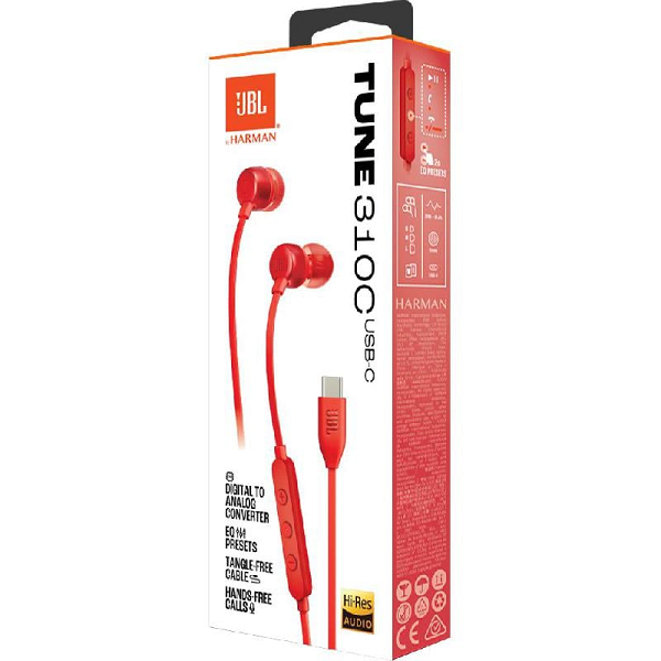 JBL Tune 310C Wired Type C Hi-Res In-Ear Headphones Red