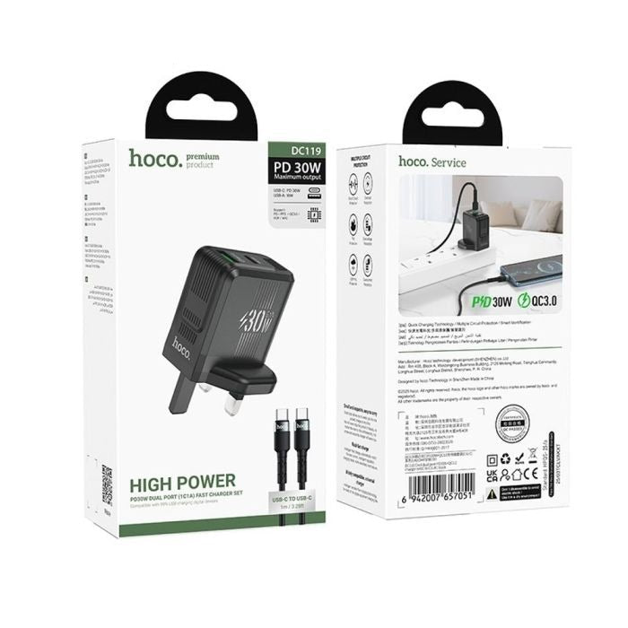 Hoco DC119 Dual Port Pd30W+Qc3.0 Charger Set C-C UK