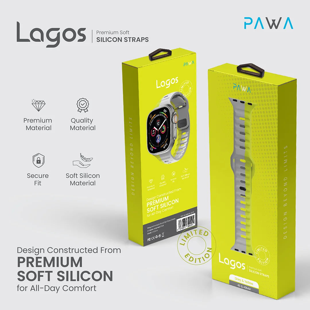 Pawa Lagos Limited Edition Premium Soft Silicon Strap 45/49MM - Grey/Yellow