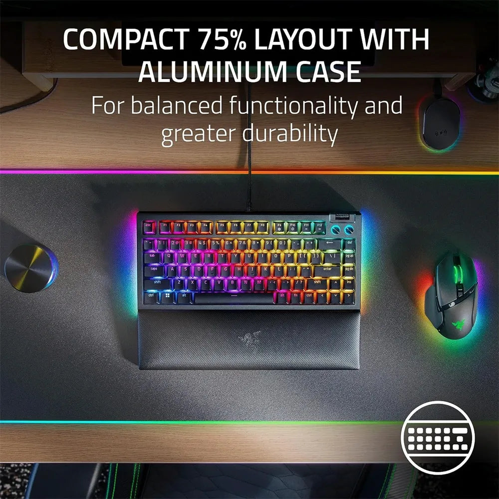Razer Blackwidow V4 75% Mechanical Gaming Keyboard With Wrist Rest (Orange Tactile Switches) - Black