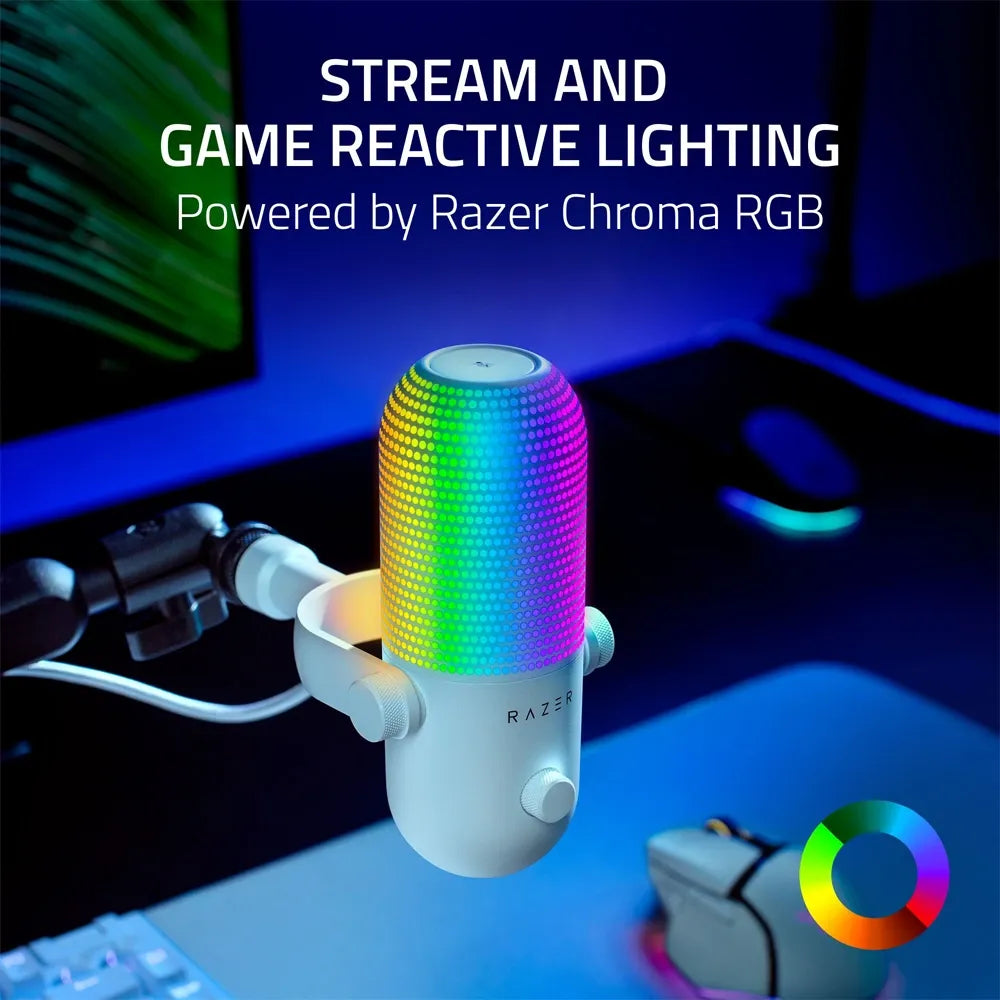 Razer Seiren V3 Chroma Rgb Usb Microphone With Tap-to-mute, Supercardioid Condenser Mic - White