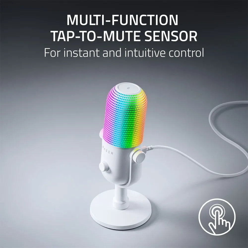 Razer Seiren V3 Chroma Rgb Usb Microphone With Tap-to-mute, Supercardioid Condenser Mic - White