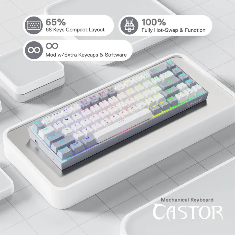 Redragon CASTOR K631 Grey 65% Wired RGB Gaming Keyboard
