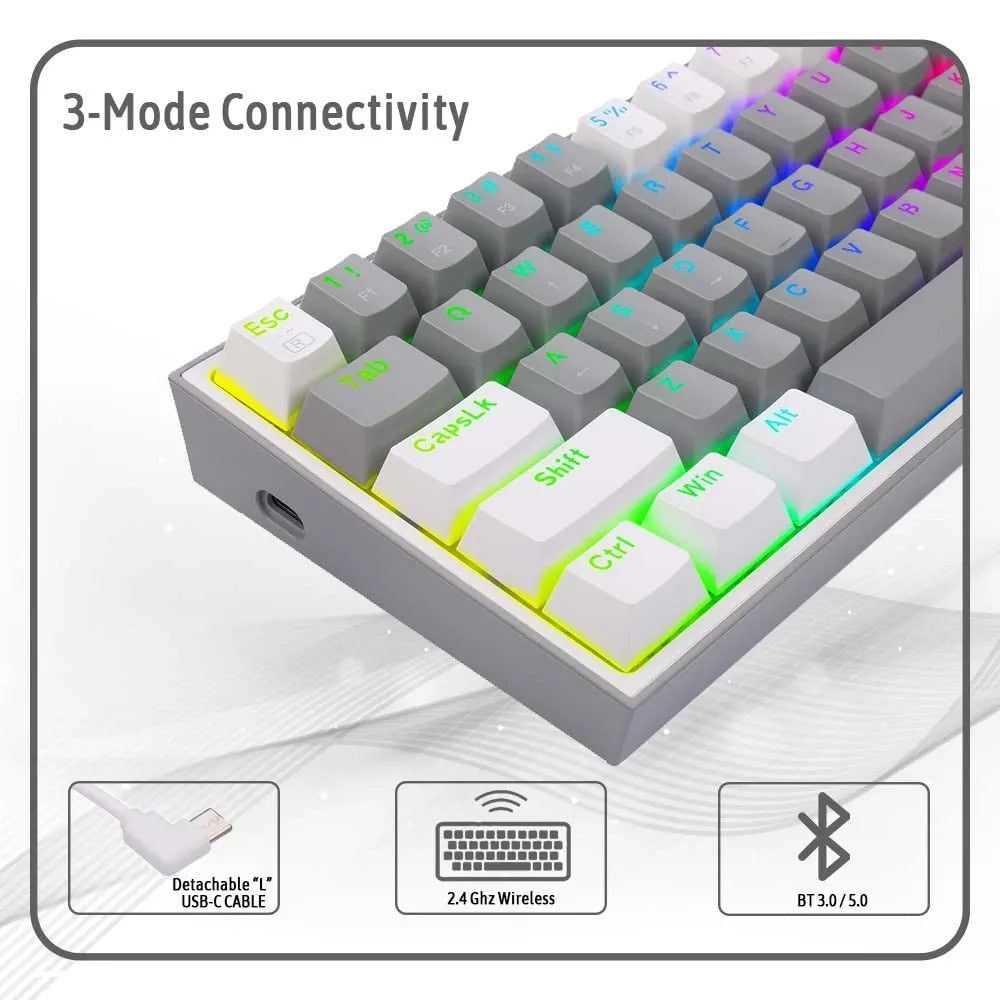 Redragon Fizz Pro K616 Rgb Wireless/wired Mechanical Gaming Keyboard - Grey/white