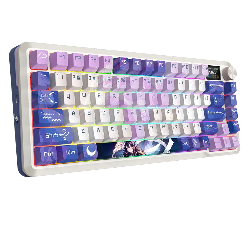 Redragon Flekact Pro 3modes Connection With Lcd Screen Gasket Mounted Mechanical Keyboard - Animated Theme