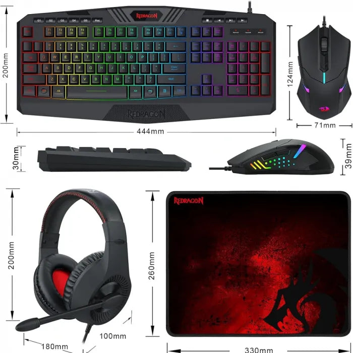 Redragon Gaming Essantials Keyboard/Mouse/Headset/Mousepad 4In1 Set