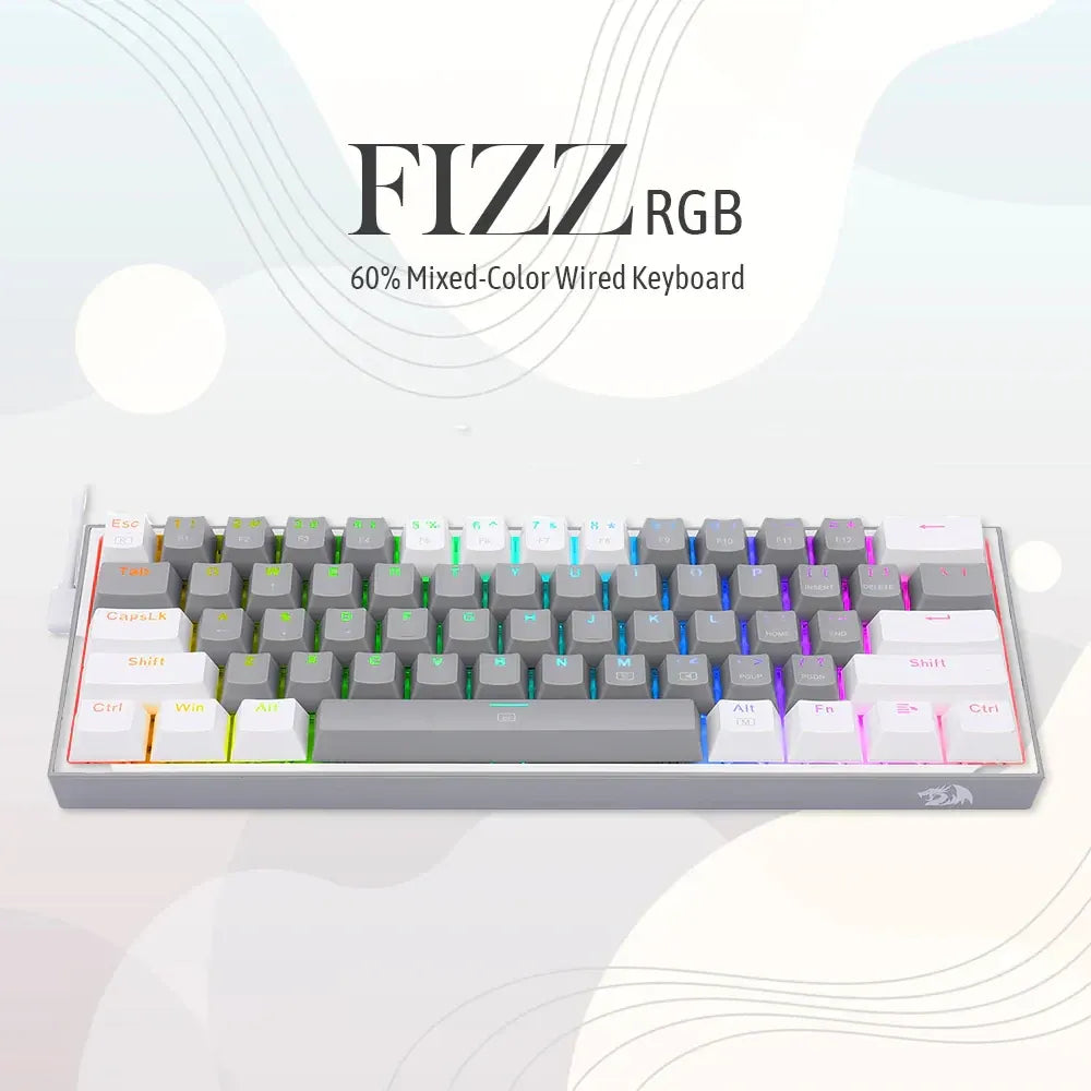 Redragon K617 Fizz 60% Wired RGB Mechanical Gaming Keyboard - Grey/White (Eng/Arabic)