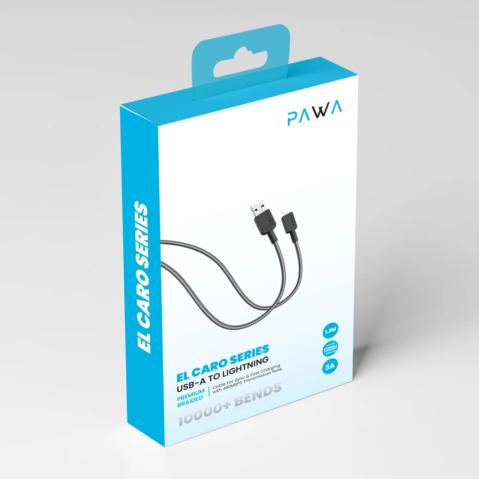 Pawa El Caro Series Usb-A To Lightning Premium Braided Cable 1.2M - Black
