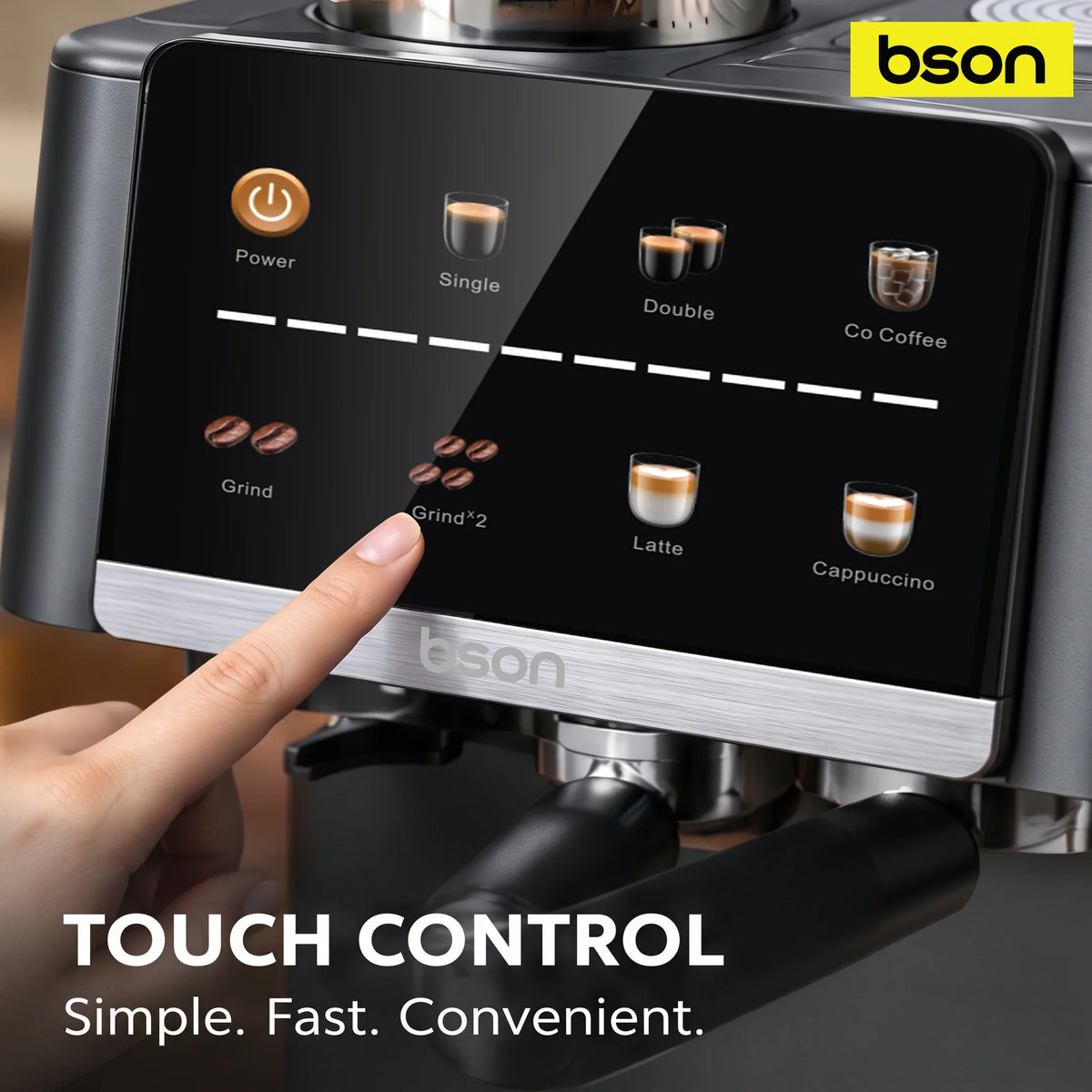 BSON Dùpresso 6-in-1 Coffee Machine – Espresso Maker with Built-In Grinder, Milk Frother & Touch Control