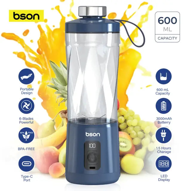 خلاط محمول Bson سعة 600 مل، قابل لإعادة الشحن بقدرة 70 واط 