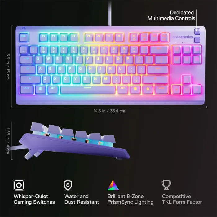 Steelseries Apex 3 Tkl Rgb Gaming Keyboard - Lavender (Us Layout)