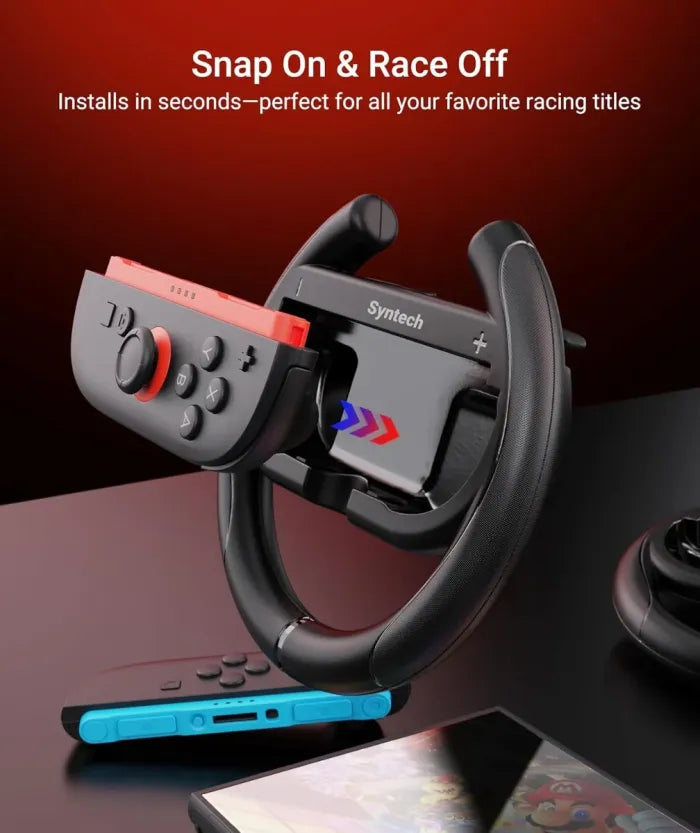 Syntech Steering Wheel For Nintendo Switch2 Joycons (2 Pack, Black)