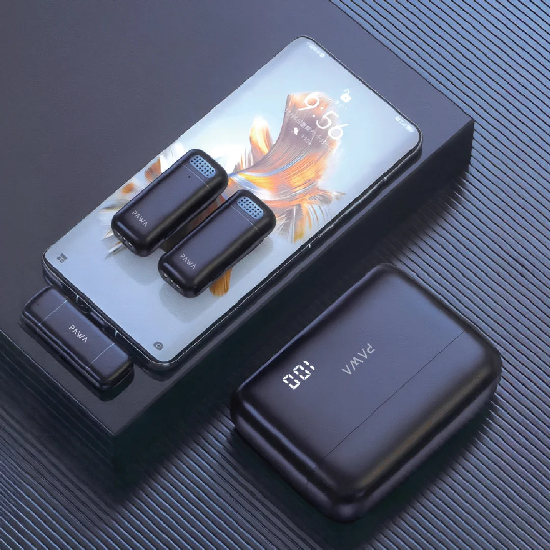 Pawa Mike M5 Dual Wireless Microphone With Charging Case.