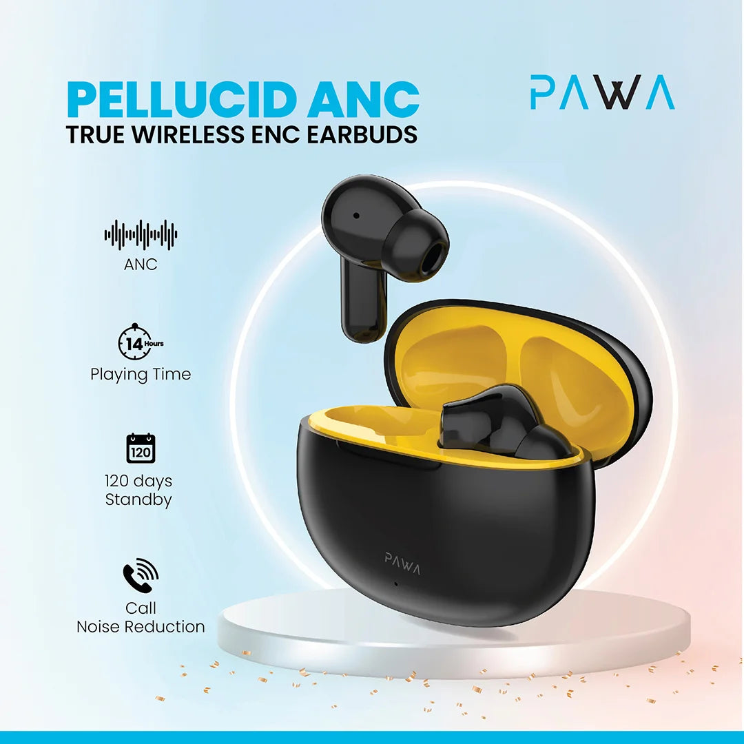 Pawa Pellucid ANC True Wireless Earbuds - Black / Yellow