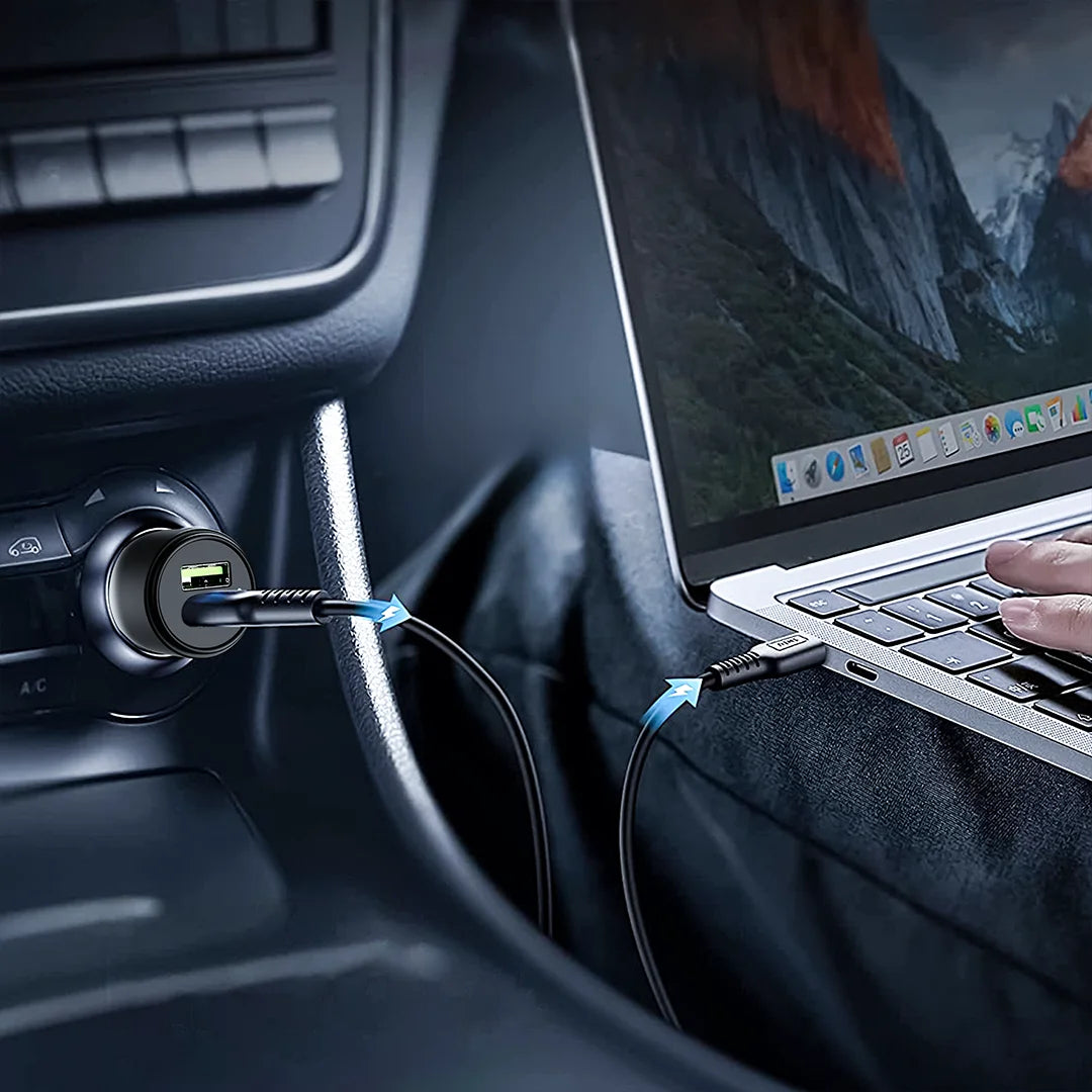 Pawa Solid Car Charger Dual Port PD+QC 51W With Braided Type-C To Lightning Cable