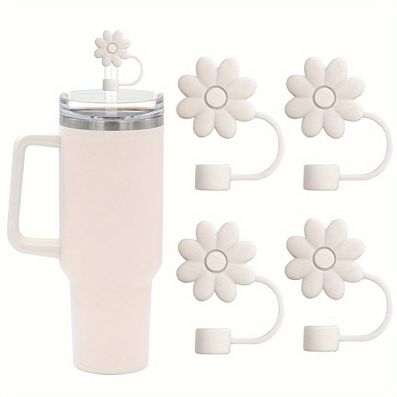 FLOWER SHAPE SILICONE STRAW CAP FOR STANLEY  (4PC) (CREAM)