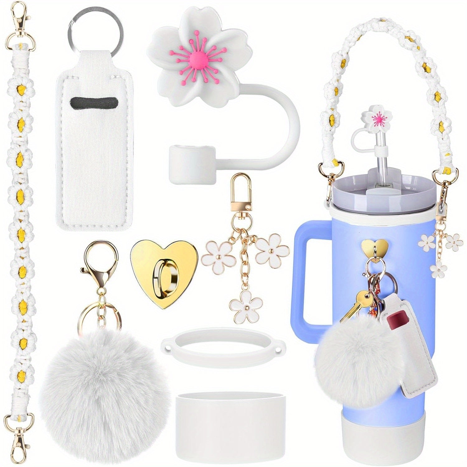 Accessory Set for Stanley 30oz/40oz Tumblers - Handle, Boot, Charms, Lid & Strap - White