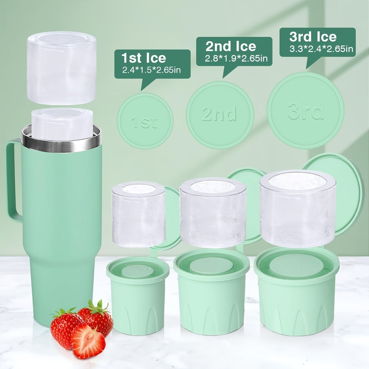 صينية مكعبات الثلج من السيليكون لستانلي (3 قطع) (أخضر) 