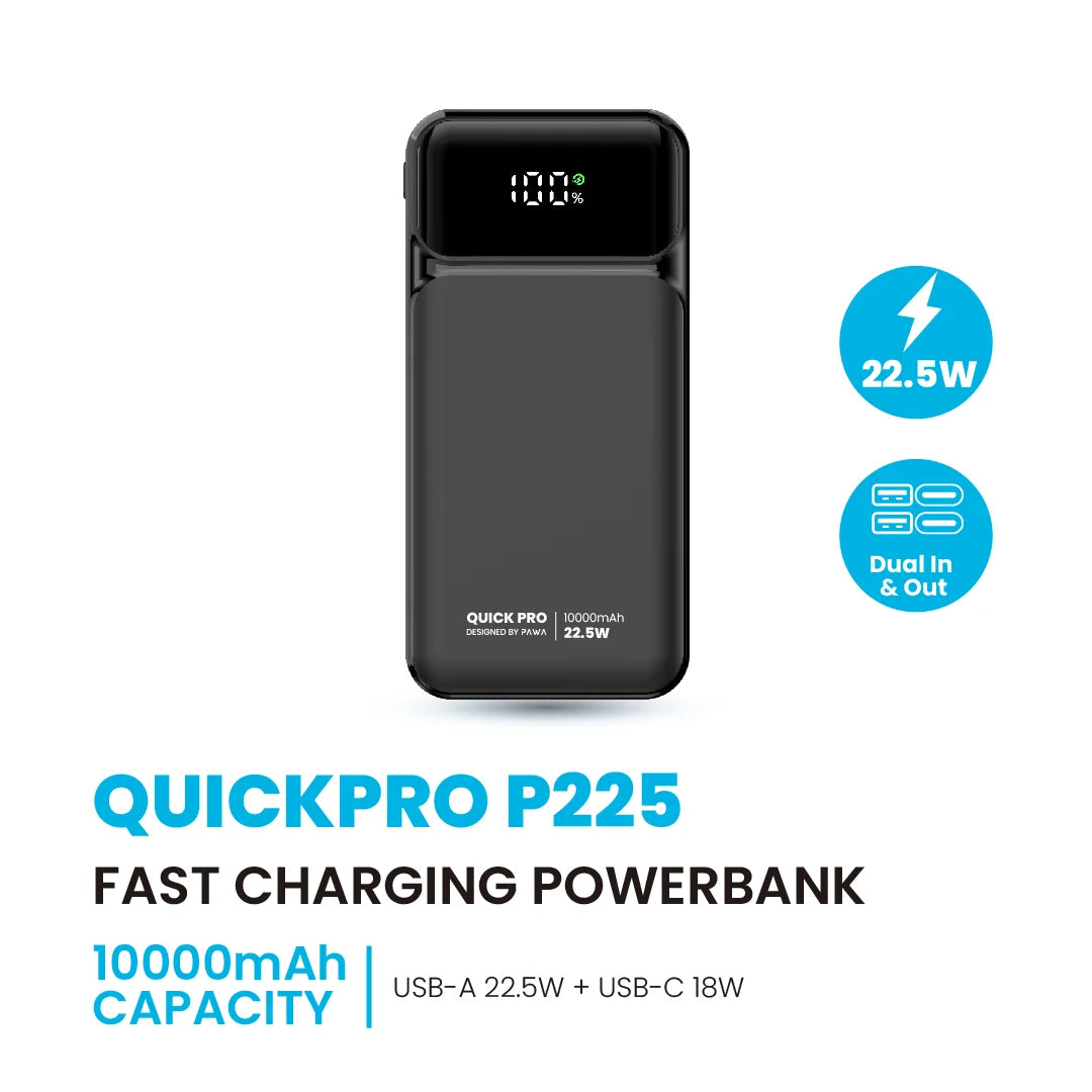 Pawa QuickPro P225 Fast Charging Powerbank with 10000mAh Capacity.