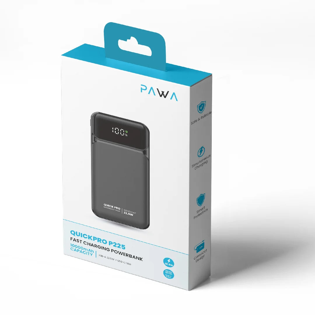 Pawa QuickPro P225 Fast Charging Powerbank with 10000mAh Capacity.