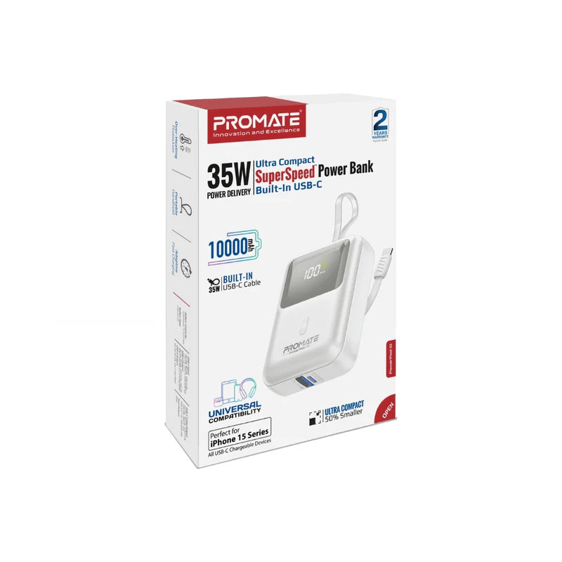 Promate-20000mAh Ultra Compact 35W SuperSpeed™ Power Bank - White