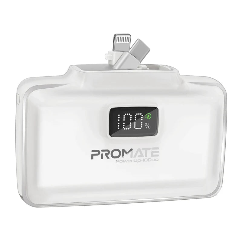 Promate 10000mAh Ultra-Compact fast charging Power Bank-White