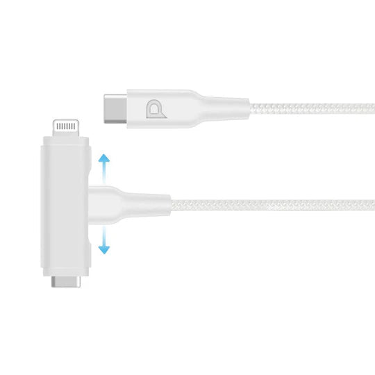 Powerology Braided Usb-C To Usb-C + Lightning Data & Fast Charge 1.2M/4Ft White