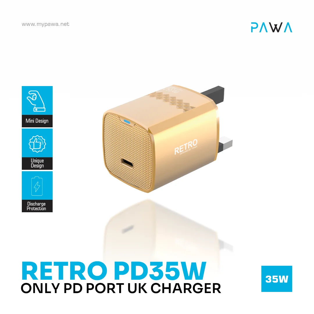 Pawa Retro 35W With Type-C Port Uk Plug - Orange