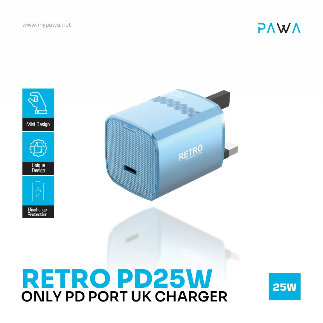 Pawa Retro 25W With Type-C Port Uk Plug -Blue