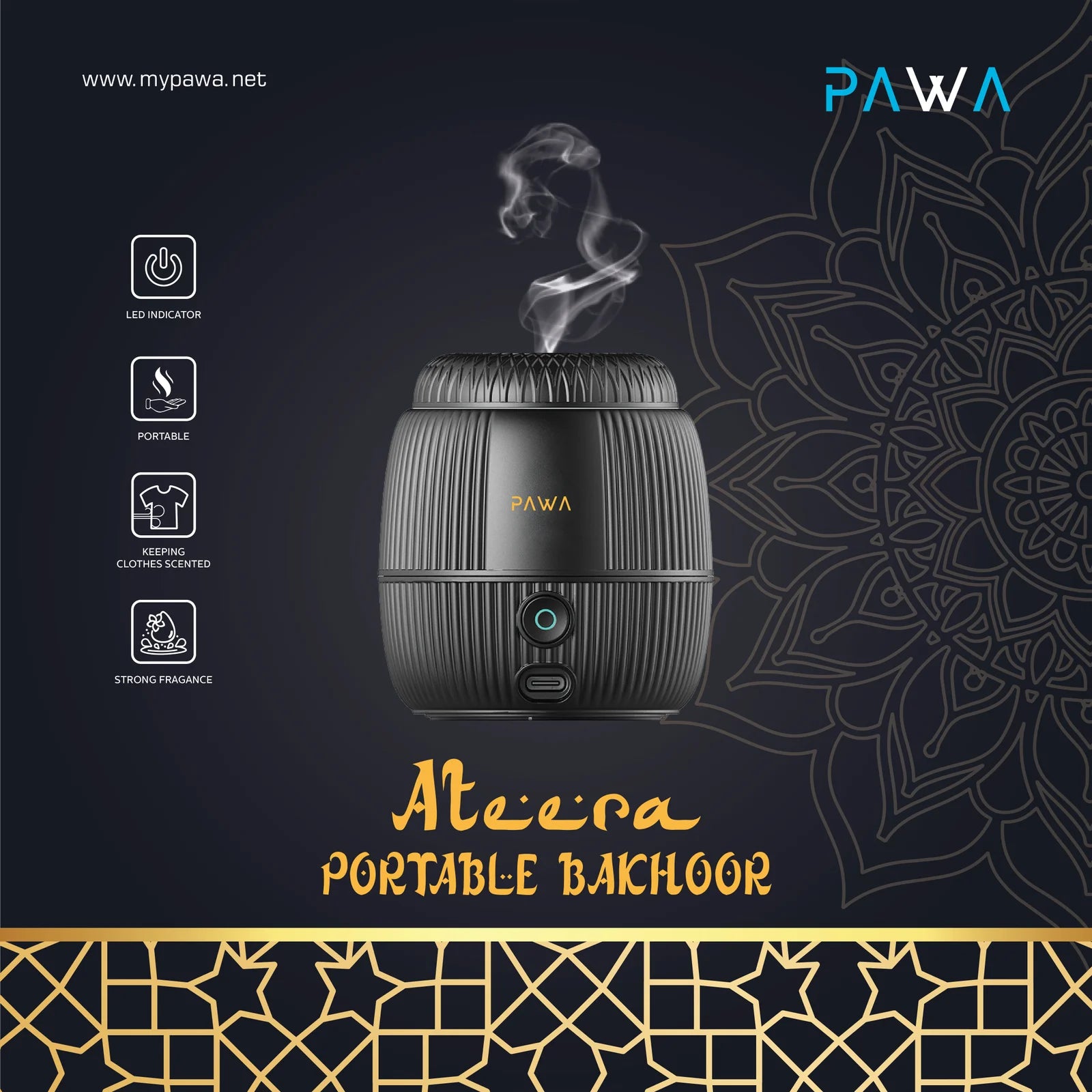 Pawa Ateera Portable Bakhoor. 1400 mAh