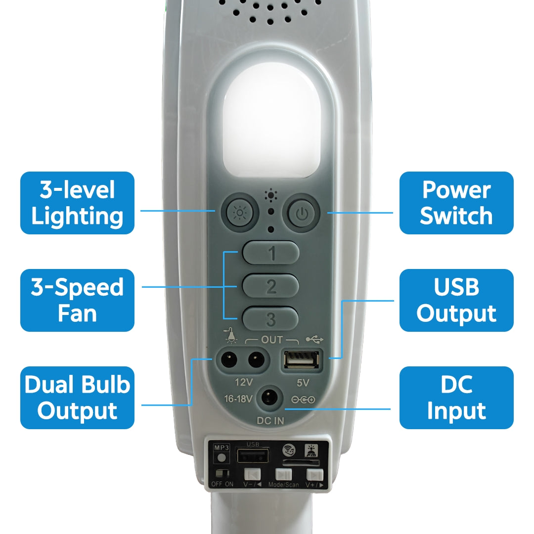 Multi-Functional Solar Fan 16-Inch White