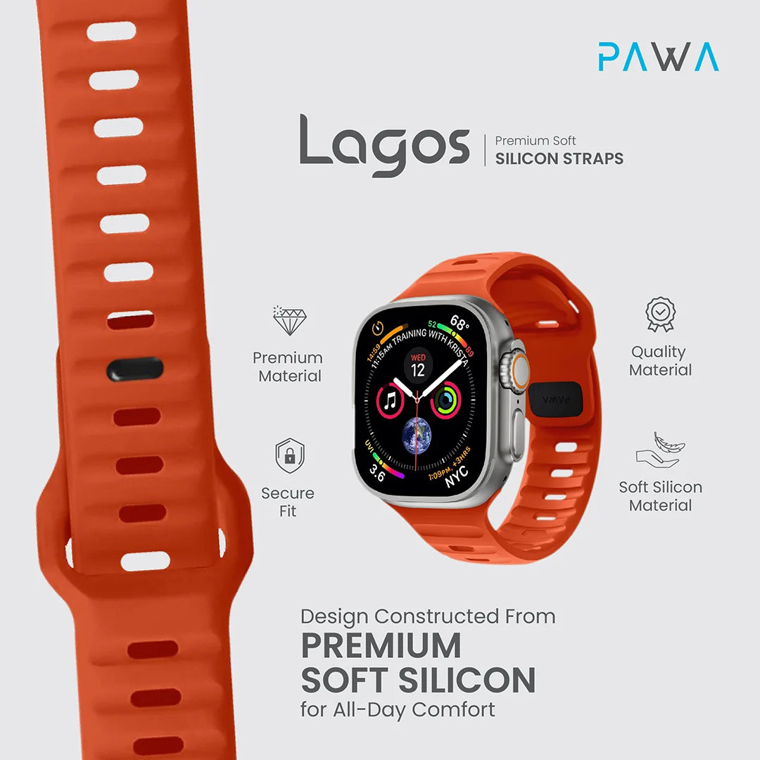 Pawa Lagos Premium Soft Silicon Strap 45/49MM - Ultra Orange