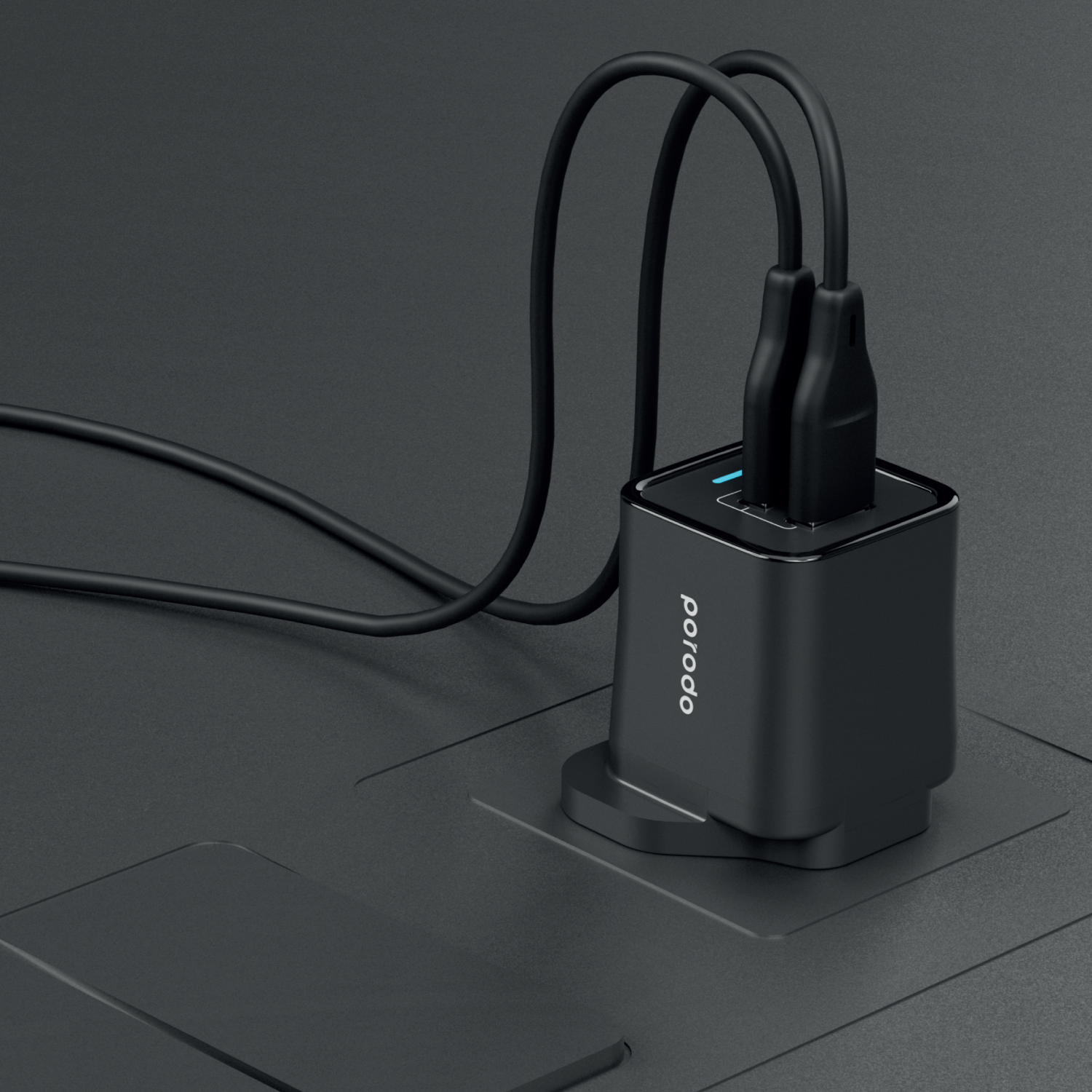Porodo Dual Port Wall Charger 2.4A - Black - 0AFJ