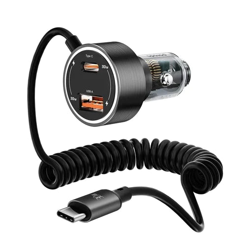 Porodo 60W Dual Port Transparent Car Charger Integrated Type-C Cable - 8WJF