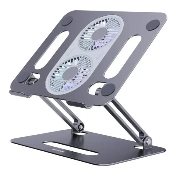 Porodo Alum. alloy Adjustable Laptop Stand with Cooling Fan Gray - 1HVW